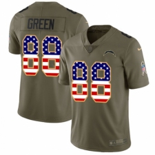 Men's Nike Los Angeles Chargers #88 Virgil Green Limited Olive/USA Flag 2017 Salute to Service NFL Jersey