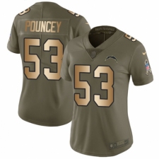 Women's Nike Los Angeles Chargers #53 Mike Pouncey Limited Olive/Gold 2017 Salute to Service NFL Jersey
