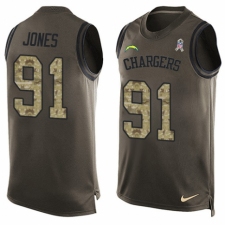 Men's Nike Los Angeles Chargers #91 Justin Jones Limited Green Salute to Service Tank Top NFL Jersey