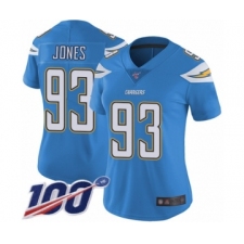 Women's Los Angeles Chargers #93 Justin Jones Electric Blue Alternate Vapor Untouchable Limited Player 100th Season Football Jersey