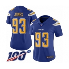 Women's Los Angeles Chargers #93 Justin Jones Limited Electric Blue Rush Vapor Untouchable 100th Season Football Jersey