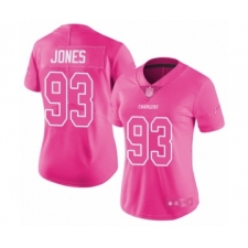 Women's Los Angeles Chargers #93 Justin Jones Limited Pink Rush Fashion Football Jersey
