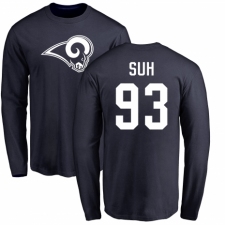 NFL Nike Los Angeles Rams #93 Ndamukong Suh Navy Blue Name & Number Logo Long Sleeve T-Shirt