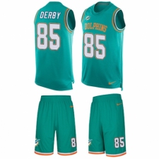 Men's Nike Miami Dolphins #85 A.J. Derby Limited Aqua Green Tank Top Suit NFL Jersey