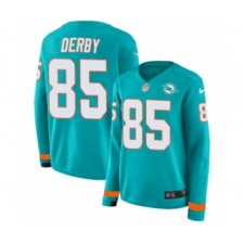 Women's Nike Miami Dolphins #85 A.J. Derby Limited Aqua Therma Long Sleeve NFL Jersey