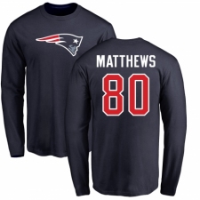 NFL Nike New England Patriots #80 Jordan Matthews Navy Blue Name & Number Logo Long Sleeve T-Shirt