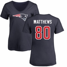 NFL Women's Nike New England Patriots #80 Jordan Matthews Navy Blue Name & Number Logo Slim Fit T-Shirt