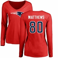 NFL Women's Nike New England Patriots #80 Jordan Matthews Red Name & Number Logo Slim Fit Long Sleeve T-Shirt