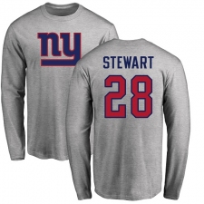 NFL Nike New York Giants #28 Jonathan Stewart Ash Name & Number Logo Long Sleeve T-Shirt