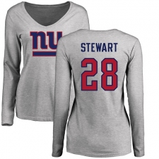 NFL Women's Nike New York Giants #28 Jonathan Stewart Ash Name & Number Logo Long Sleeve T-Shirt