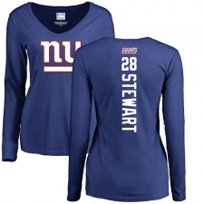 NFL Women's Nike New York Giants #28 Jonathan Stewart Royal Blue Backer Long Sleeve T-Shir