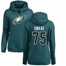 Women's Nike Philadelphia Eagles #75 Josh Sweat Green Name & Number Logo Pullover Hoodie