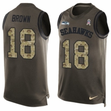 Men's Nike Seattle Seahawks #18 Jaron Brown Limited Green Salute to Service Tank Top NFL Jersey