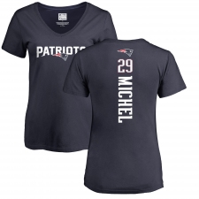 NFL Women's Nike New England Patriots #29 Sony Michel Navy Blue Backer T-Shirt