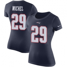 NFL Women's Nike New England Patriots #29 Sony Michel Navy Blue Rush Pride Name & Number T-Shirt