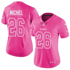 Women's Nike New England Patriots #26 Sony Michel Limited Pink Rush Fashion NFL Jersey