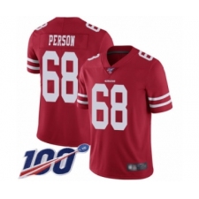 Men's San Francisco 49ers #68 Mike Person Red Team Color Vapor Untouchable Limited Player 100th Season Football Jersey