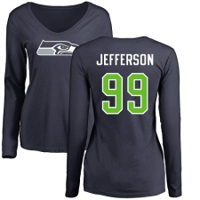 NFL Women's Nike Seattle Seahawks #99 Quinton Jefferson Navy Blue Name & Number Logo Long Sleeve T-Shirt