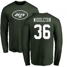 NFL Nike New York Jets #36 Doug Middleton Green Name & Number Logo Long Sleeve T-Shirt