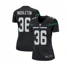 Women's New York Jets #36 Doug Middleton Game Black Alternate Football Jersey