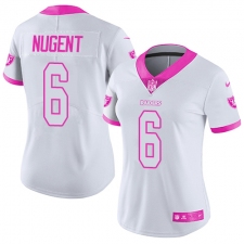 Women Nike Oakland Raiders #6 Mike Nugent Limited White Pink Rush Fashion NFL Jersey