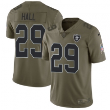 Men's Nike Oakland Raiders #29 Leon Hall Limited Olive 2017 Salute to Service NFL Jersey