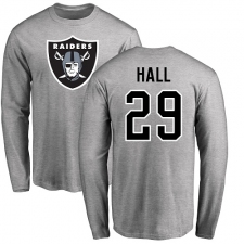 NFL Nike Oakland Raiders #29 Leon Hall Ash Name & Number Logo Long Sleeve T-Shirt