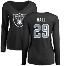NFL Women's Nike Oakland Raiders #29 Leon Hall Black Name & Number Logo Long Sleeve T-Shirt