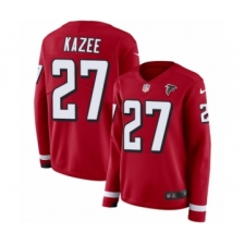 Women's Nike Atlanta Falcons #27 Damontae Kazee Limited Red Therma Long Sleeve NFL Jersey