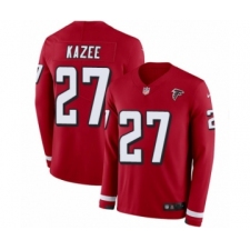 Youth Nike Atlanta Falcons #27 Damontae Kazee Limited Red Therma Long Sleeve NFL Jersey
