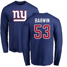NFL Nike New York Giants #53 Connor Barwin Royal Blue Name & Number Logo Long Sleeve T-Shirt