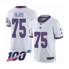 Men's New York Giants #75 Jon Halapio Limited White Rush Vapor Untouchable 100th Season Football Jersey