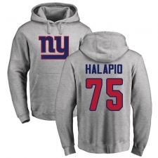 NFL Nike New York Giants #75 Jon Halapio Ash Name & Number Logo Pullover Hoodie