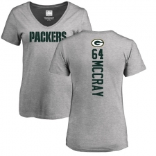 NFL Women's Nike Green Bay Packers #64 Justin McCray Ash Backer V-Neck T-Shirt