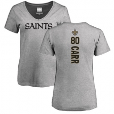 NFL Women's Nike New Orleans Saints #80 Austin Carr Ash Backer V-Neck T-Shirt