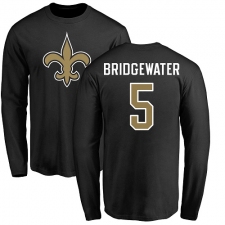 NFL Nike New Orleans Saints #5 Teddy Bridgewater Black Name & Number Logo Long Sleeve T-Shirt