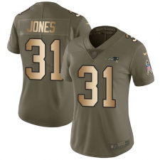 Women's Nike New England Patriots #31 Jonathan Jones Limited Olive Gold 2017 Salute to Service NFL Jersey