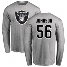NFL Nike Oakland Raiders #56 Derrick Johnson Ash Name & Number Logo Long Sleeve T-Shirt