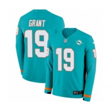 Men's Nike Miami Dolphins #19 Jakeem Grant Limited Aqua Therma Long Sleeve NFL Jersey