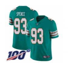 Men's Miami Dolphins #93 Akeem Spence Aqua Green Alternate Vapor Untouchable Limited Player 100th Season Football Jersey