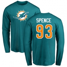 NFL Nike Miami Dolphins #93 Akeem Spence Aqua Green Name & Number Logo Long Sleeve T-Shirt