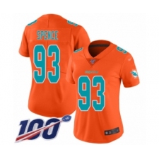 Women's Miami Dolphins #93 Akeem Spence Limited Orange Inverted Legend 100th Season Football Jersey