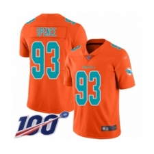 Youth Miami Dolphins #93 Akeem Spence Limited Orange Inverted Legend 100th Season Football Jersey