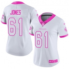 Women's Nike Minnesota Vikings #61 Brett Jones Limited White Pink Rush Fashion NFL Jersey
