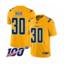Men's Los Angeles Chargers #30 Austin Ekeler Limited Gold Inverted Legend 100th Season Football Jersey