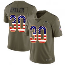 Men's Nike Los Angeles Chargers #30 Austin Ekeler Limited Olive USA Flag 2017 Salute to Service NFL Jersey