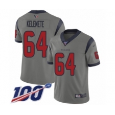 Men's Houston Texans #64 Senio Kelemete Limited Gray Inverted Legend 100th Season Football Jersey