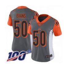 Women's Cincinnati Bengals #50 Jordan Evans Limited Silver Inverted Legend 100th Season Football Jersey
