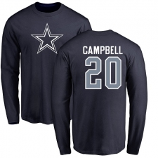 NFL Nike Dallas Cowboys #20 Ibraheim Campbell Navy Blue Name & Number Logo Long Sleeve T-Shirt