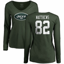 NFL Women's Nike New York Jets #82 Rishard Matthews Green Name & Number Logo Long Sleeve T-Shirt